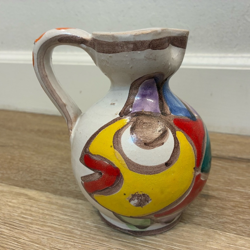 Desimone Italy Hand Painted Ceramic Pitcher Vase Mid Century Art Pottery